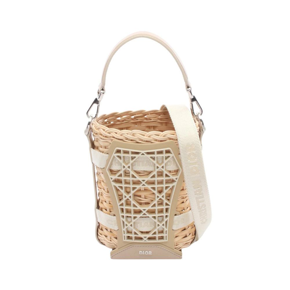 Christian Dior Sahara Handbag Leather Rattan Beige Tan